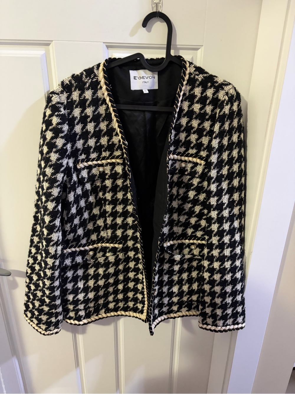 Black & White Houndstooth Tweed Jacket